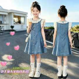 女童连衣裙夏装2026新款时尚女孩无袖公主裙夏季时髦牛仔裙子洋气