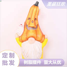 新款万圣节LED灯发光摆件 花园客厅玄关恶搞南瓜小侏儒树脂摆件