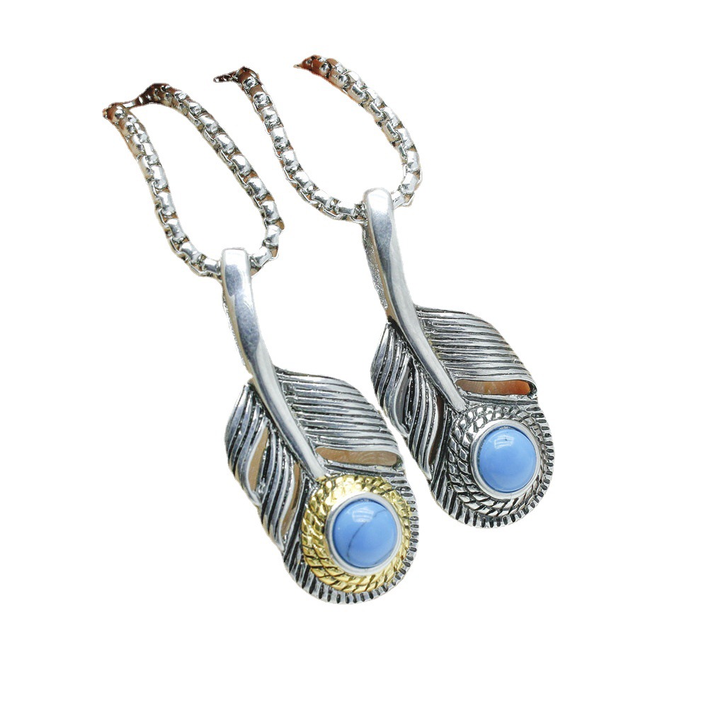 Nuovo ciondolo alla moda Punk Rock Gojo Series con piuma turchese e set in acciaio al titanio_voghion.com