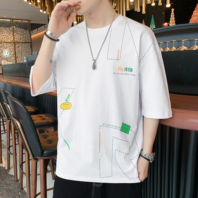 Hombres de verano algodón casual deportivo camiseta de manga corta pareja de hombres manga de cinco suelta versátil nueva moda media manga