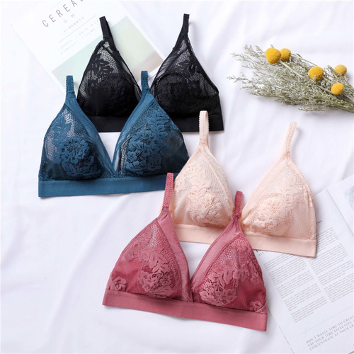 Sexy, comfortable, breathable, thin, side-breast-retracting, anti-sagging, big-breasted, small-showing bra, wire-free push-up underwear set