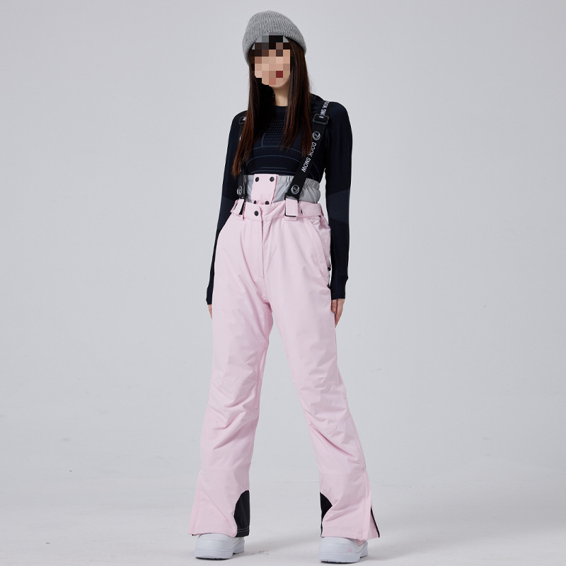 2024 새로운 스키 착용 여성 겨울 두꺼운 따뜻한 더블 보드 전문 방풍 및 방수 턱받이 스키 바지