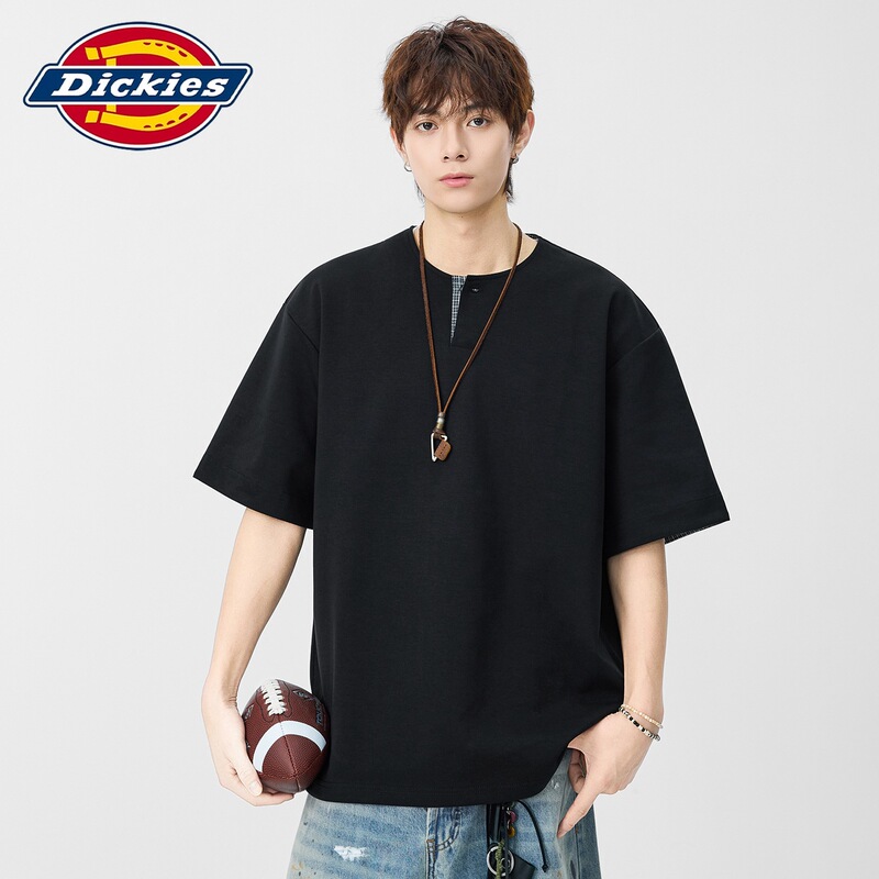 Dickies New Summer Short-Sleeved T-Shirt Men's Japanese Style Retro T-Shirt Pure Color Button-Down Five-Quarter Sleeves Dickies New Summer Short-Sleeved T-Shirt Men's Japanese Style Retro T-Shirt Pure Color Button-Down Five-Quarter Sleeves