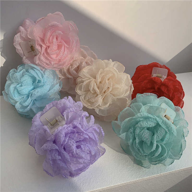 The color of spring! 9cm yarn rose flower clip ~ super fairy flower vacation wind seaside photo net red hair clip