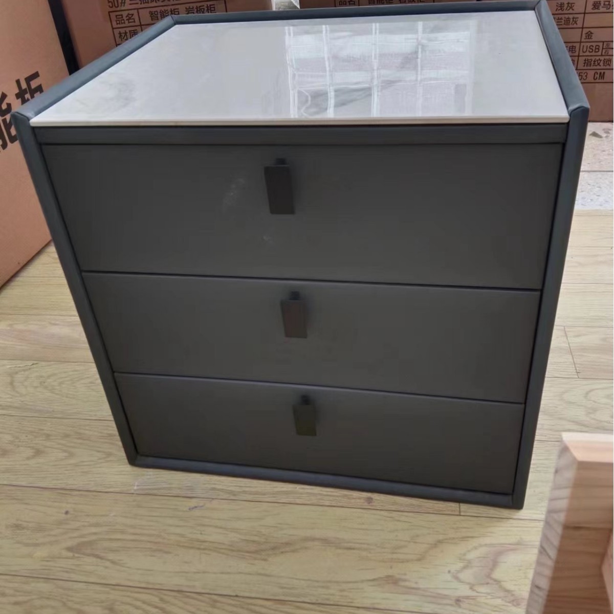 Ma ra maciza mesita noche inteligente minimalista mo rna luz cuero lujo dos cajones carga inalámbrica bluetooth audio bloqueo huellas dactilares