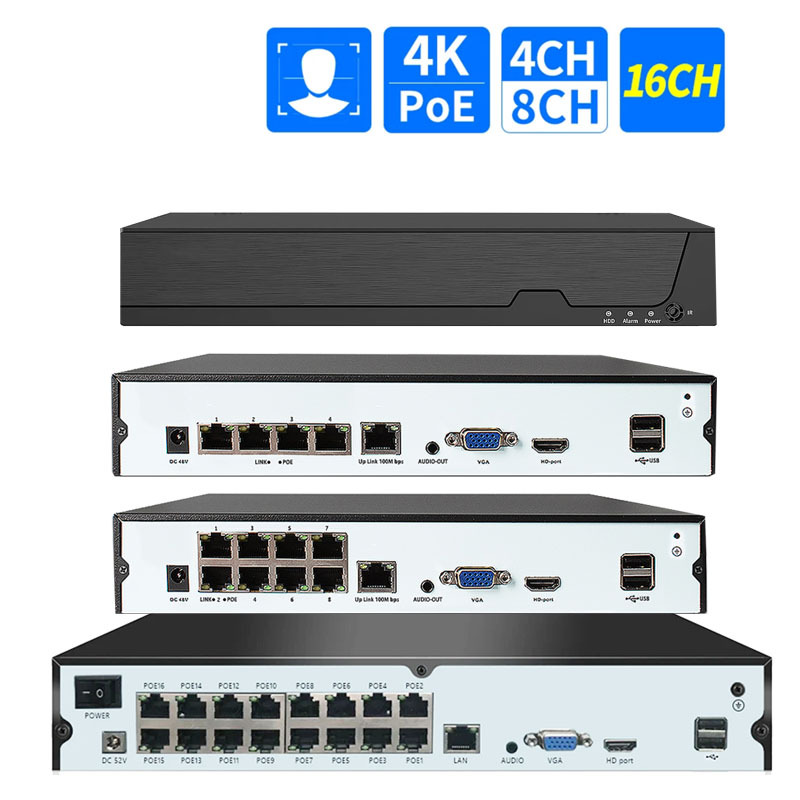 雄迈4路POE 供电NVR网络硬盘录像机监控主机800万xmeye人脸识别