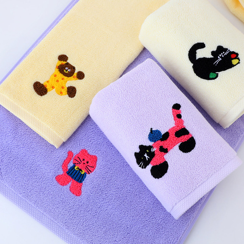 Cross-border cartoon embroidered cotton towel couple face towel cartoon cat cotton face towel hand towel cotton face towel