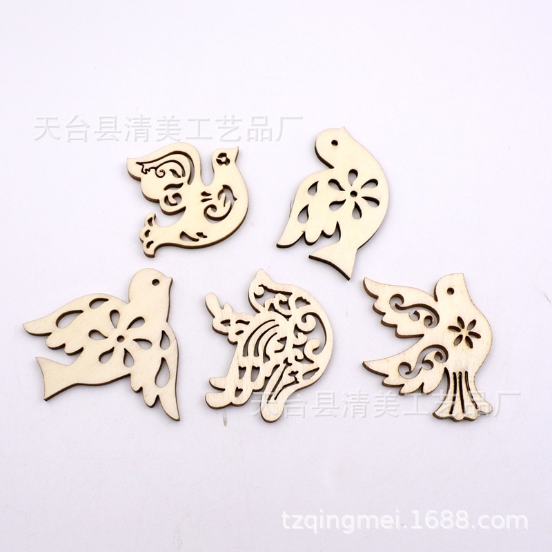5 decoraciones de aves mezcladas 50mm de largo de madera decoración de aves piezas de madera 10 por paquete