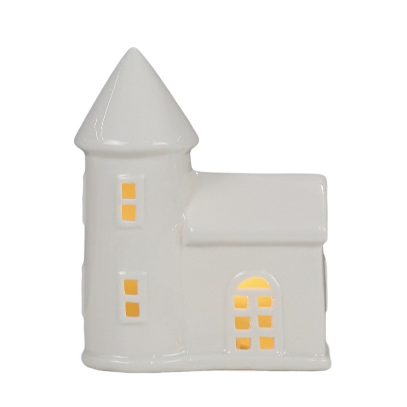 Cerámica nórdica pequeña casa artesanía creativa LED candelabro ins europeo y americano Holiday Home Night Light decoración adornos