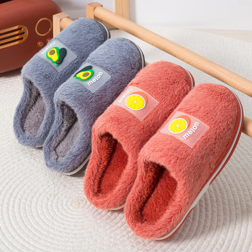 New label soft imitation mink home children's cotton slippers warm parent-child shoes baby cute comfortable fur shoes winter