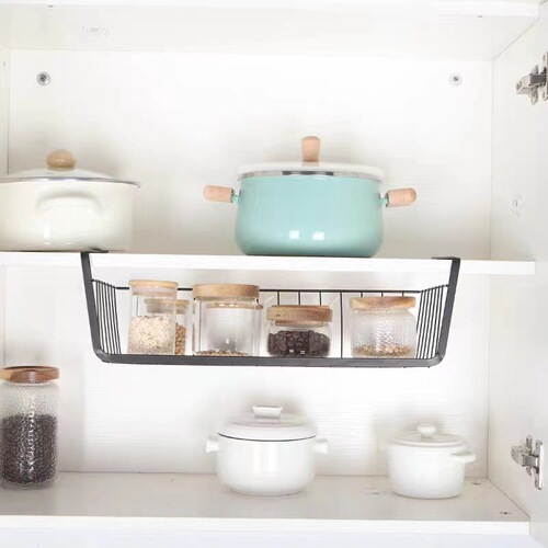 Kitchen punch-free iron storage rack hanging basket wardrobe storage rack lower partition layered storage rack hanging basket storage basket
