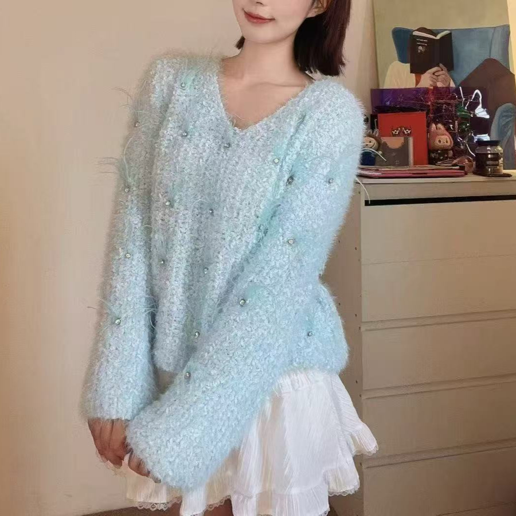 2025 New Korean Style New Sweater for Women, Autumn and Winter New Imitation Mink Velvet Design, Soft and Waxy Loose Top, Versatile