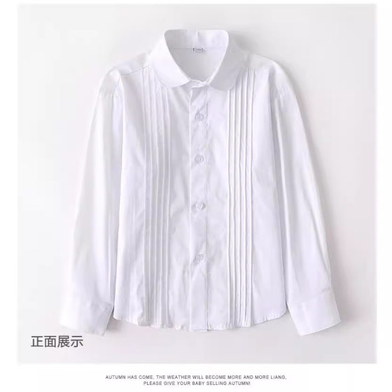 Girls' White Shirt Cotton Children's White Shirt Long Sleeve Spring and Autumn Primary School Students Middle and Big Children's Campus Performance School Uniform