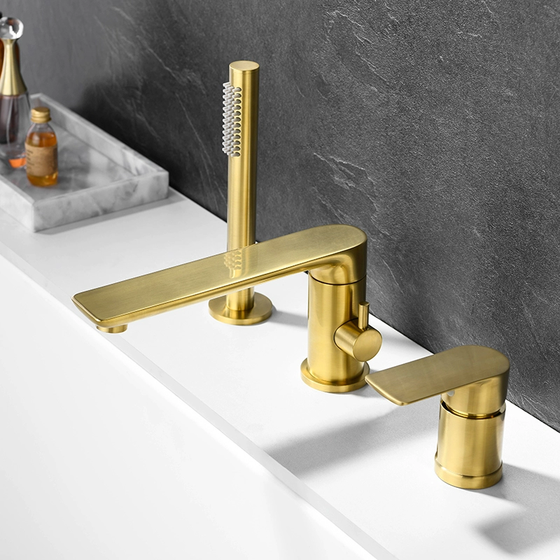 8V Kestu full copper gun gray bath tank edge embedded hot and cold split shower