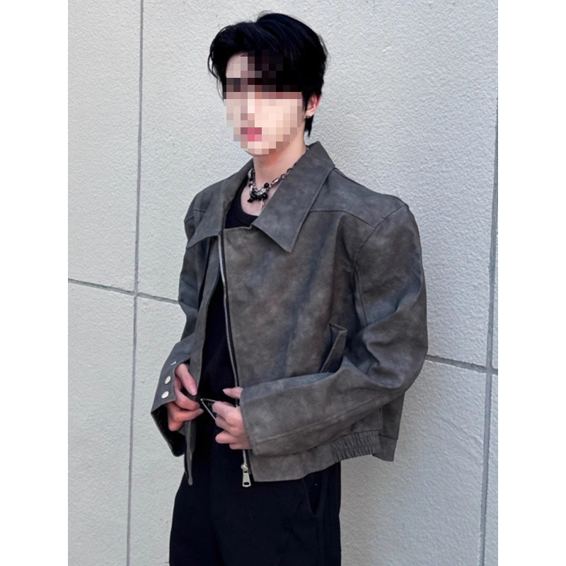 boy European And American Niche Design Short Men, Trendy Brand With High-end Feel, Cool Turn-down Collar Motorcycle Jacket_voghion.com