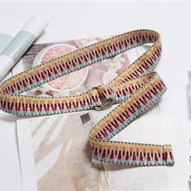 2024新款原宿拼色编织双环扣帆布腰带女皮带街头BF风裤带一件代发