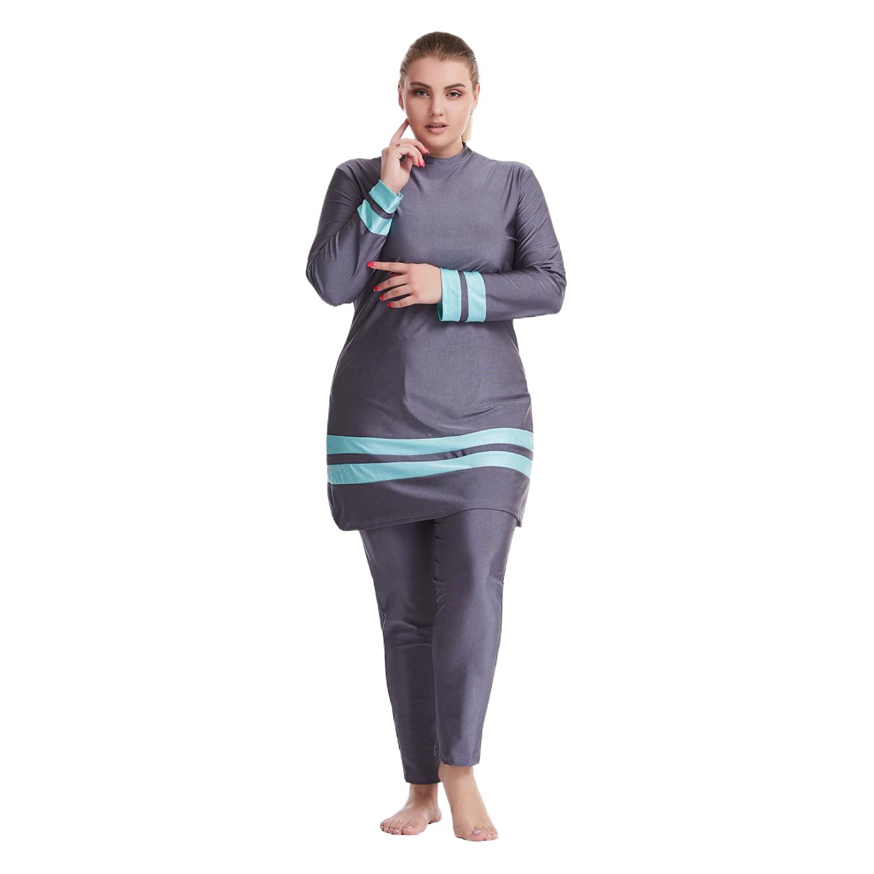 Fábrica en stock Super Loose Plus tamaño mujeres grasa contraste color conservador traje de baño, H1014