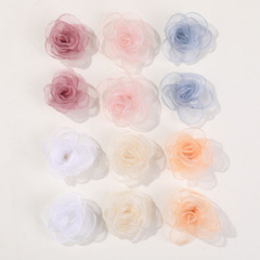 ins超仙手作歐根紗網紗燒邊玫瑰花花朵DIY頭飾髮飾女飾品配件批發