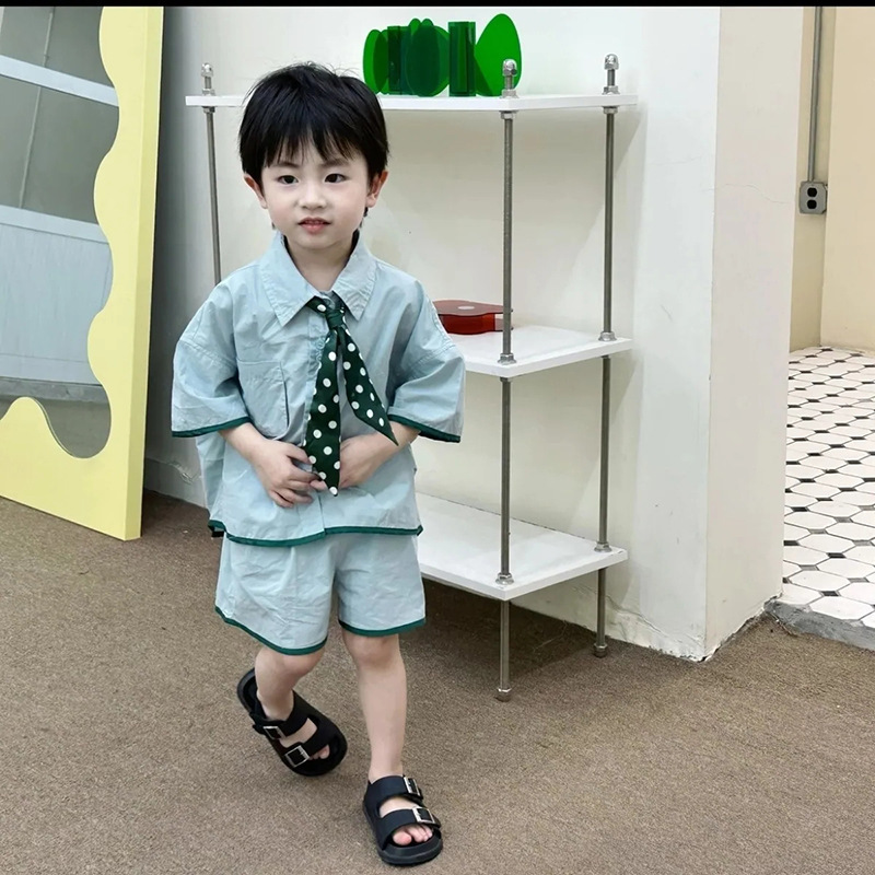 男児2024夏の韓国版児童学院風シャツセット|undefined