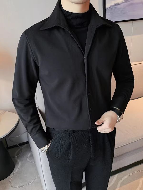 Autumn and Winter new men's thickened fake two-piece woolen shirt men's casual half turtleneck sweater men's foreign trade Wholesale