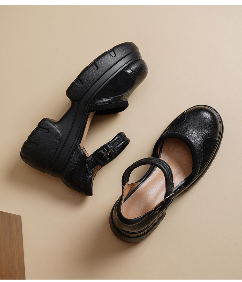 Sandal cao gót nữ mũi nhọn quai ngang đế xuồng da bò — màu đen, màu mơ chi tiết 14