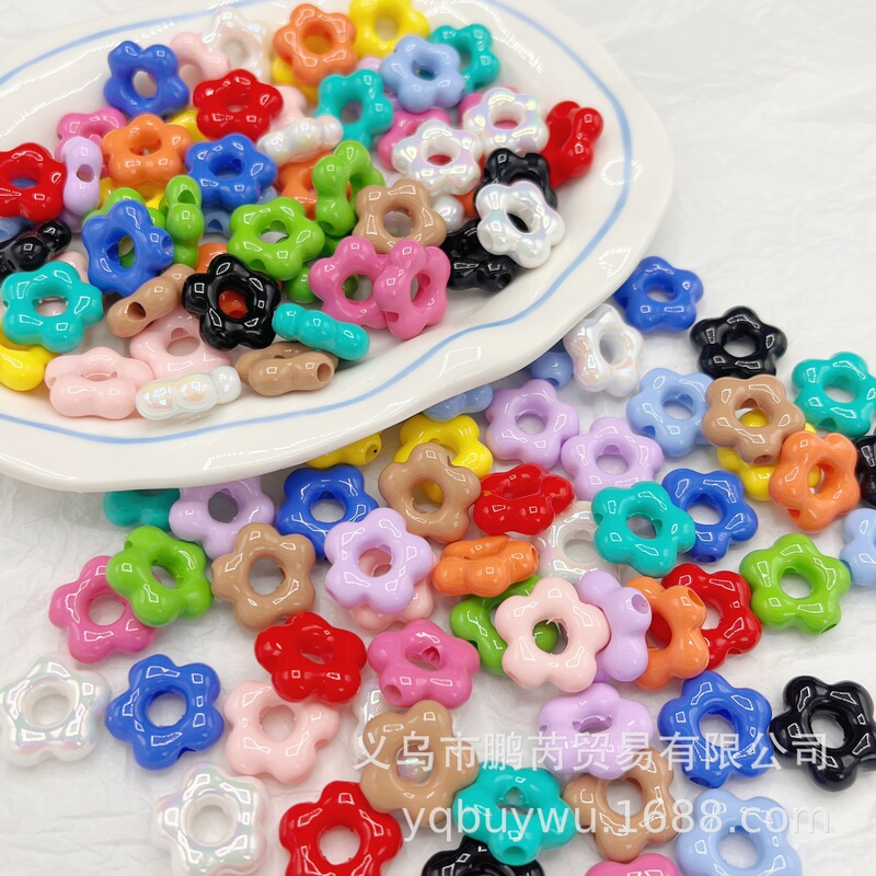 DIY Large Hole Beads Colorful Solid Color Cut Out Five-Petal Sunflower Handmade Beads Acrylic Material Accessories Loose Beads DIY Large Hole Beads Colorful Solid Color Cut Out Five-Petal Sunflower Handmade Beads Acrylic Material Accessories Loose Beads