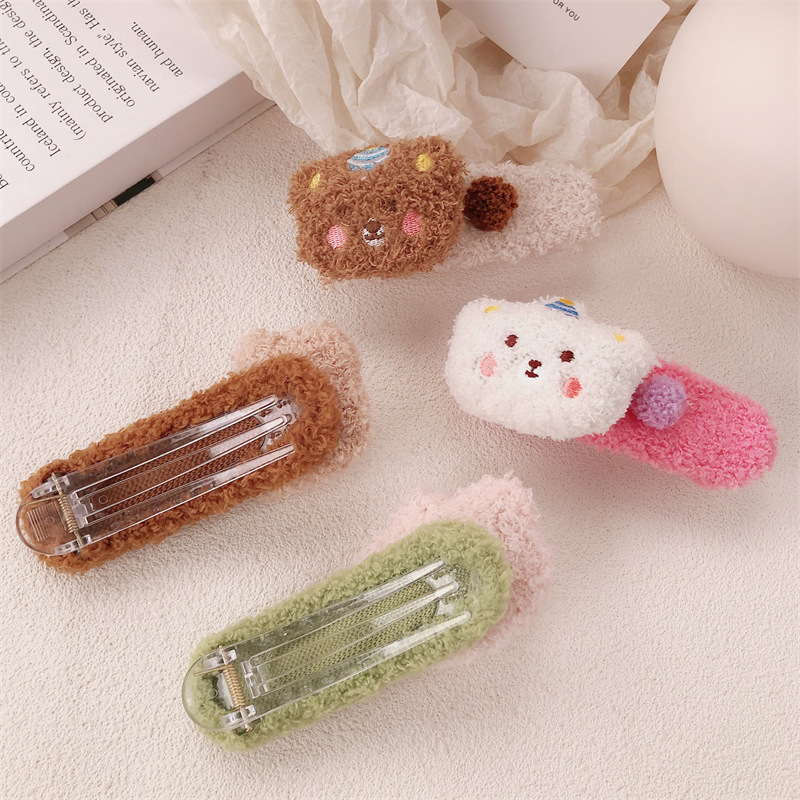 Clip de pelo de peluche lindo oso super grande clip de boca de pato de alto nivel de invierno / otoño lateral frisa clip de cabello de niña clip de cabello