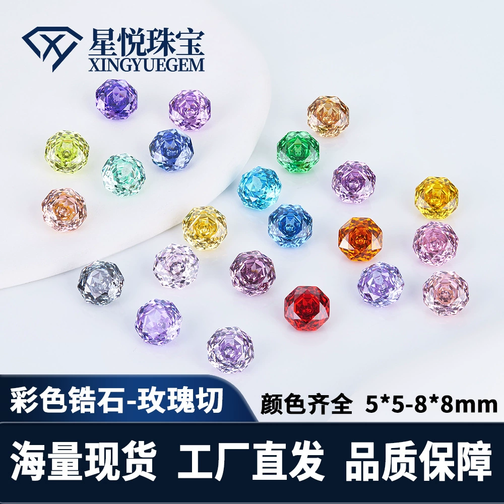 Wuzhou искусственный драгоценный камень 5A Тысячелетняя розовая резка Циркония Восемь сторон круглые шпинделы ювелирные изделия с цветным цирконом из камня
