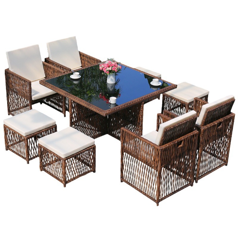 Silla de mimbre al aire libre combinación terraza de ocio balcón silla de ratán patio al aire libre mesa y silla con respaldo impermeable y protector solar