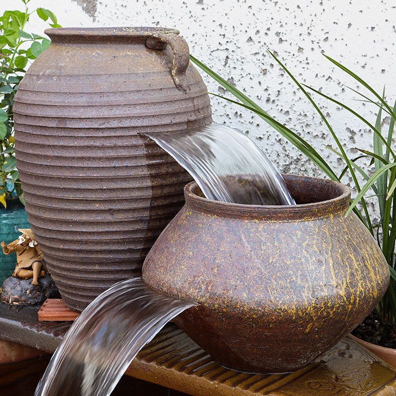 古法陶瓷循环水养鱼造景陶罐鱼缸过滤器鱼池全套生态流水瀑布摆件|undefined