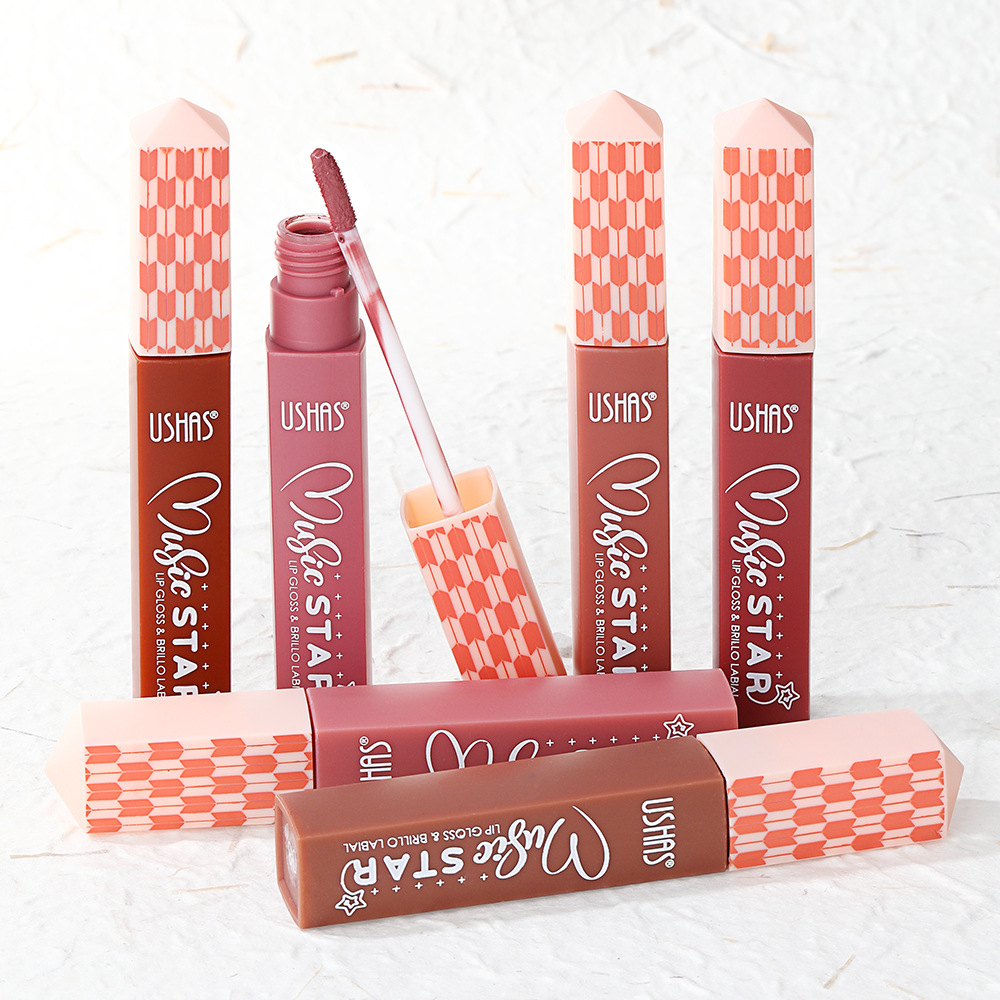 USHAS Amazon 6 colores transfronterizos líquidos esmalte labial mate antiadherente lápiz labial impermeable