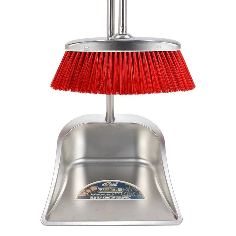 Набор совка и метлы из нержавеющей стали для уборки.