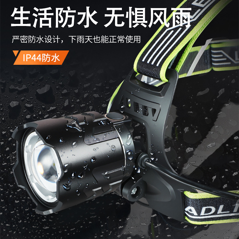 Transfronterizos al aire libre multifuncional aluminio camping pescado por la noche USB recargable faro LED luz de largo alcance faro