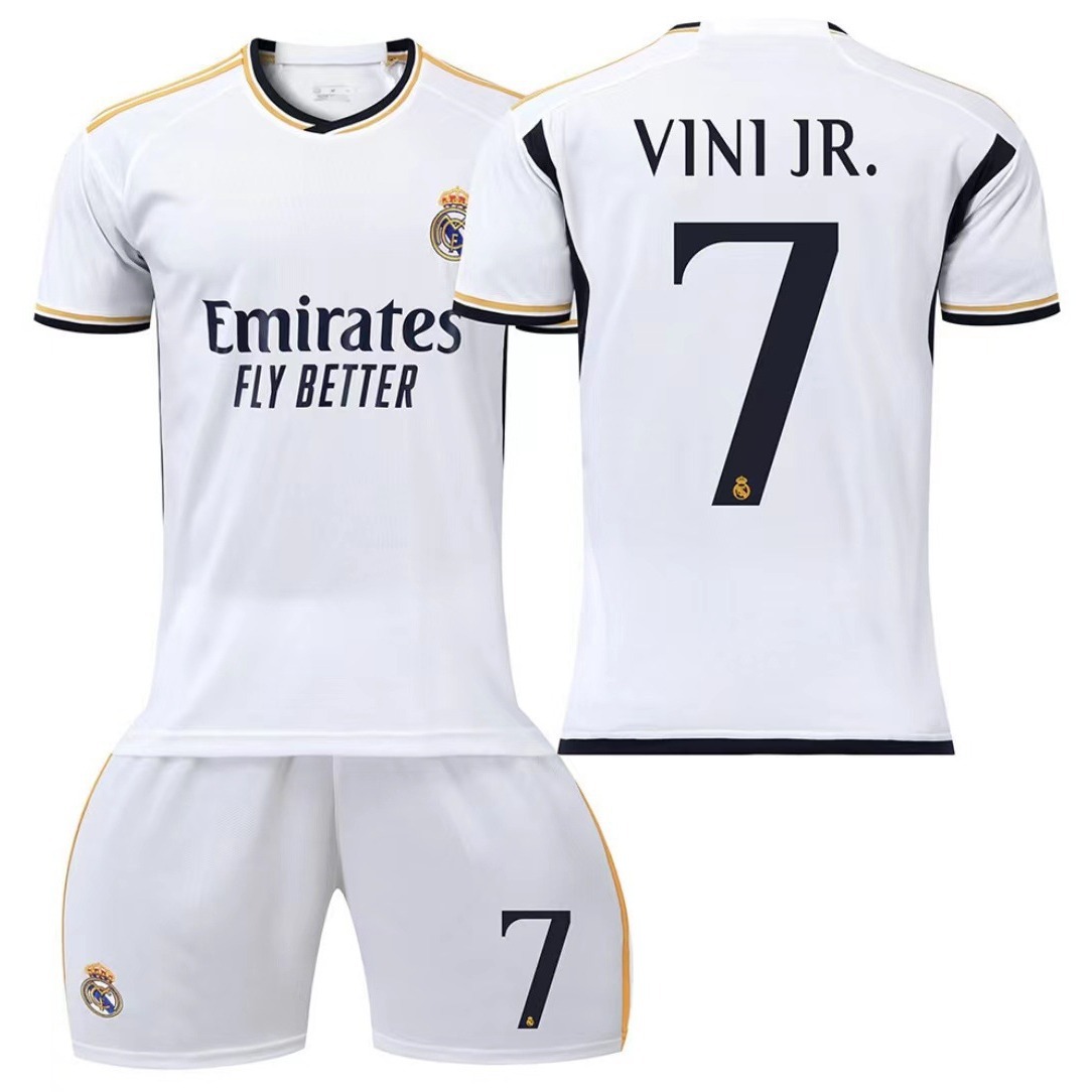 Venta al por mayor 23-24 Real Madrid Jersey N ° 5 Bellingham N ° 7 Vinius adultos niños traje de uniforme de fútbol