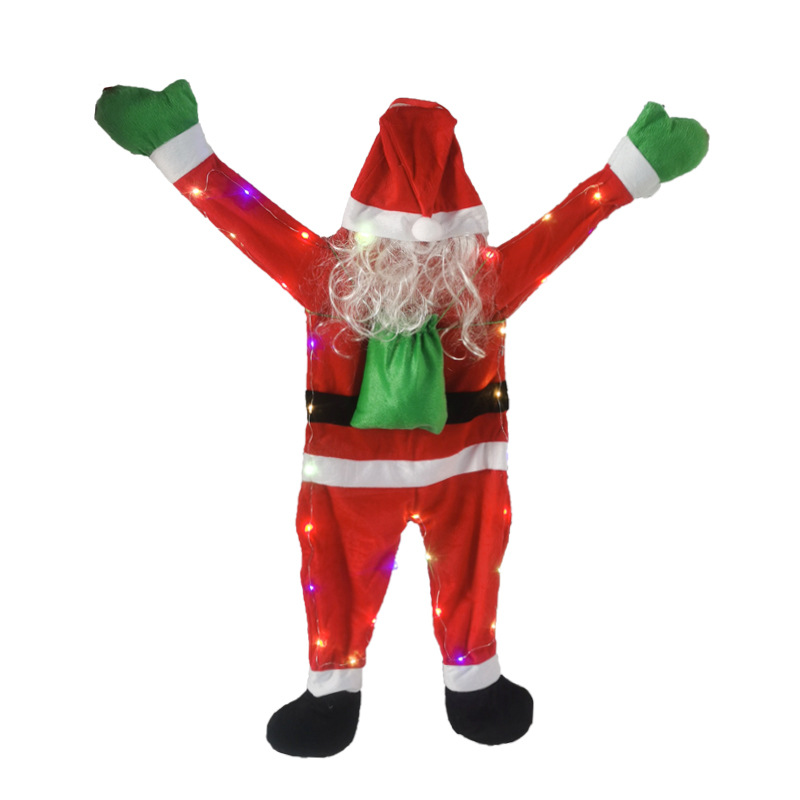 Venta al por mayor, nuevo Papá Noel de terciopelo con luces, cadena de luces LED, decoración de pared trepadora, colgantes de ropa, regalos de vacaciones transfronterizos