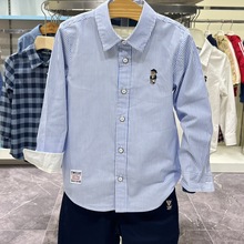小熊童装现货春秋款男童条纹衬衣衬衫长袖YS233801B支持一件代发