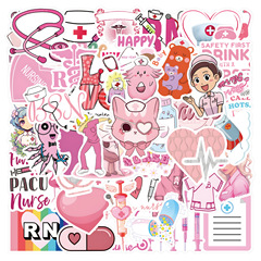 110張卡通Pink Nurse粉色護士節貼紙裝飾行李箱筆記本水杯防貼畫