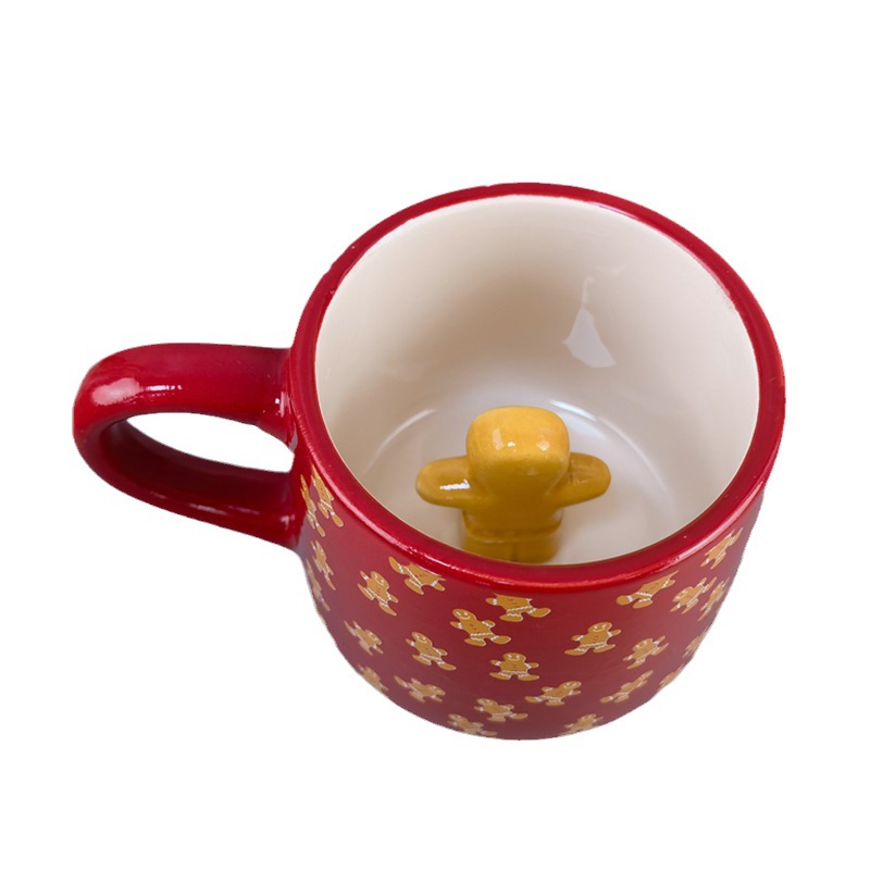 Taza de agua en stock, taza de café navideña, taza de cerámica con diseño de hombre de jengibre, con dibujos animados en el interior, regalo navideño