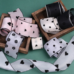 Korean style flocking heart-shaped flower butterfly dot hot stamping snow textile belt DIY hair accessories flower packaging bow