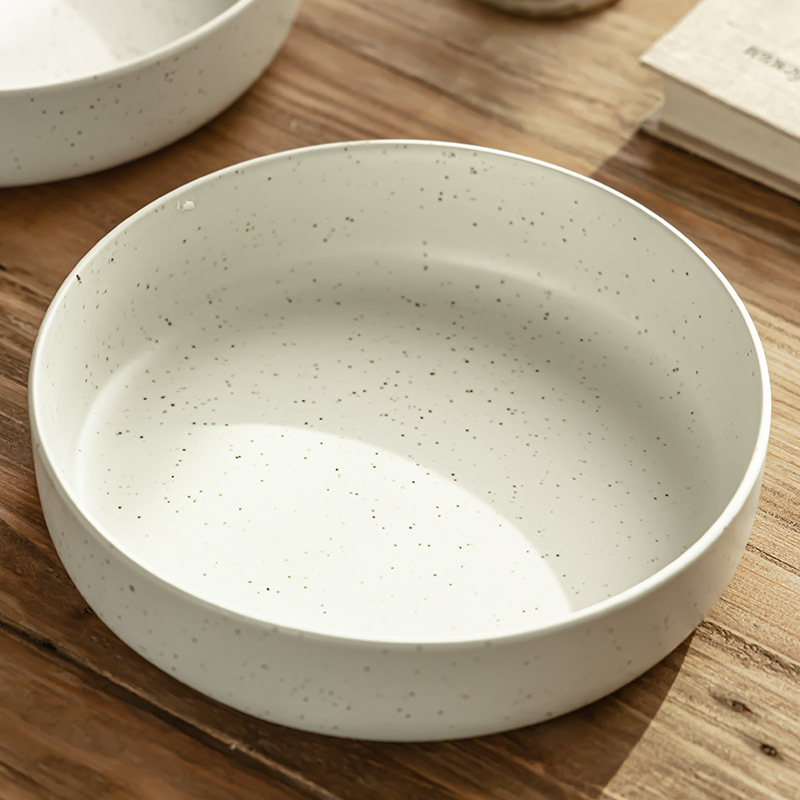 Plato profundo de cerámica de estilo retro Plato de sésamo creativo Plato doméstico al por mayor Plato de verduras Plato de vajilla grueso Plato de ensalada