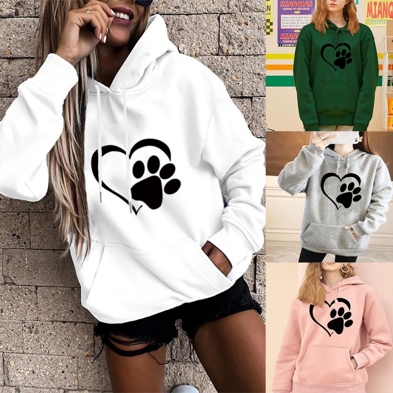 Women's Casual Cat's Paw Printed Hooded Long Sleeve Sweater