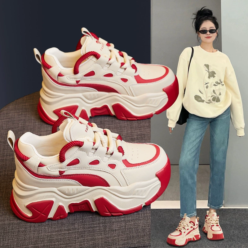Толстая подошва, чтобы увеличить обувь папы женщины 2024 осень и зима новая цветная повседневная спортивная обувь