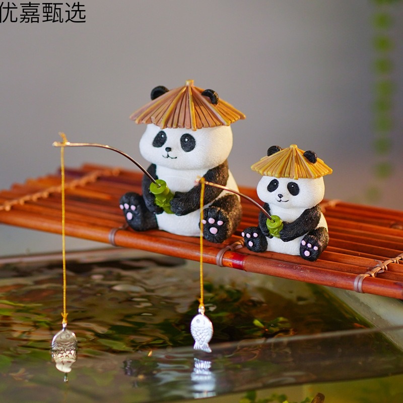 生态古法鱼缸边草缸乌龟缸熊猫钓鱼装饰摆件中式假山流水鱼池造景