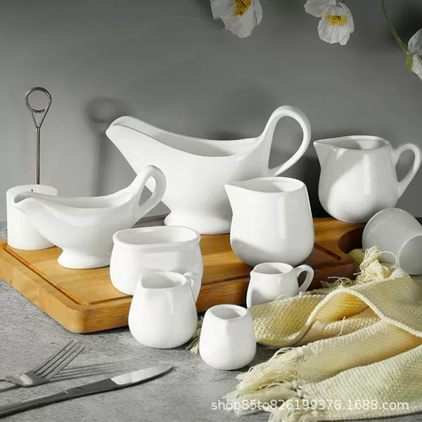 European-Style Coffee Milk Jug, Milk Cup, Milk Pot, Western-Style Steak Sauce Container, Sugar Bowl, with Handle, Without Handle, Milk Spoon, Ceramic Wholesale