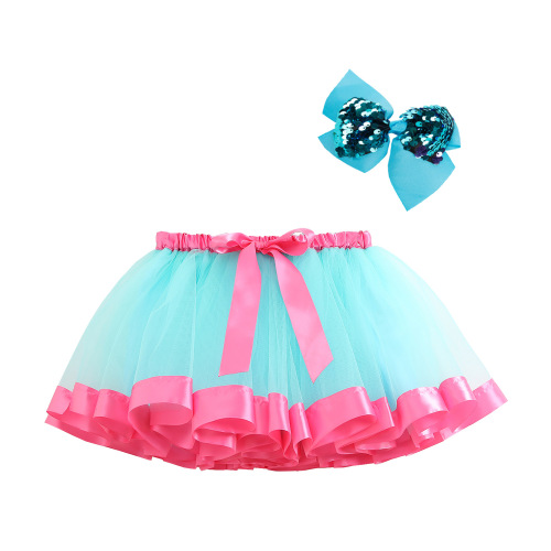 European and American-style mesh rainbow tutu skirt | Kids' tulle half-body princess dress | Includes a bow headband – perfect baby dress