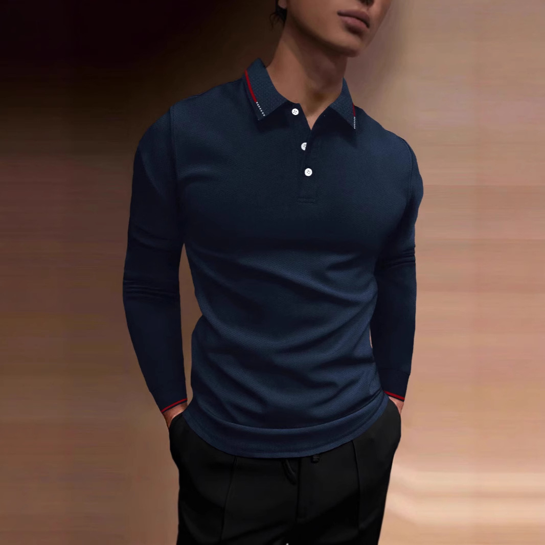 Amazon Europa y América Comercio exterior transfronterizo negocio de los hombres otoño fitness Deportes Ocio cuello alto manga larga Polo de rayas verticales