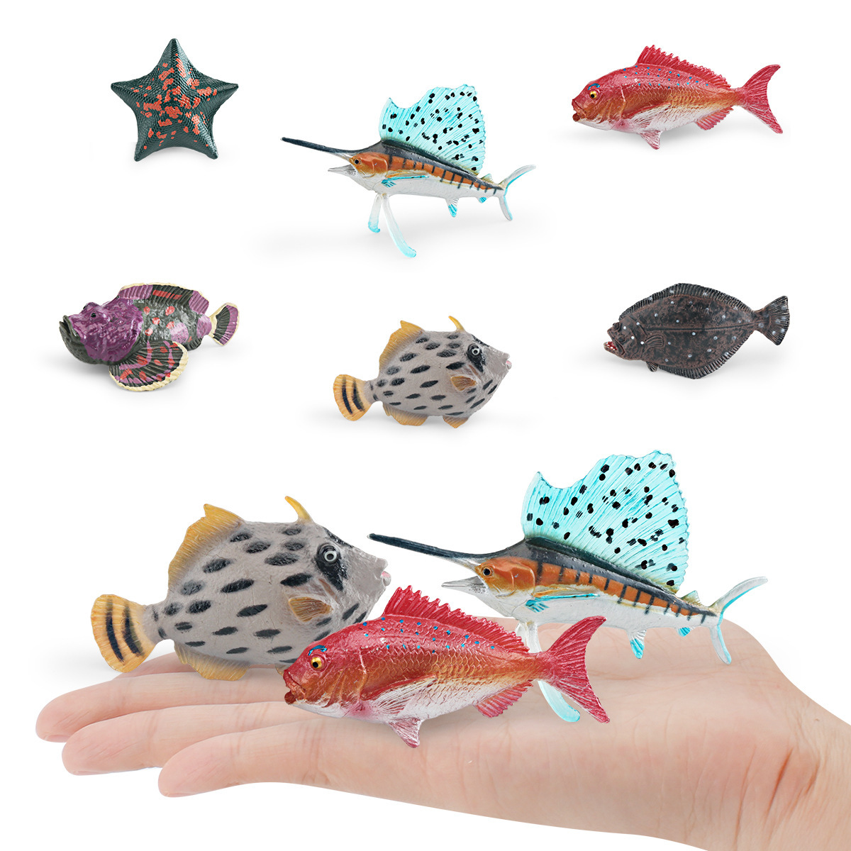Transfronterizo simulación animal marino modelo piedra pescado arena pez estrella de mar pargo rojo platija Pez espada decoración juguete