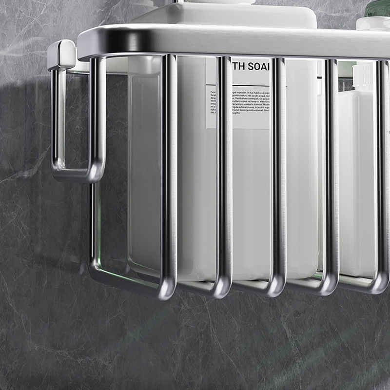 Cesta de almacenamiento de baño transfronteriza sin instalación de aleación de aluminio ducha colgante rack sin perforación de baños extensión cesta colgante