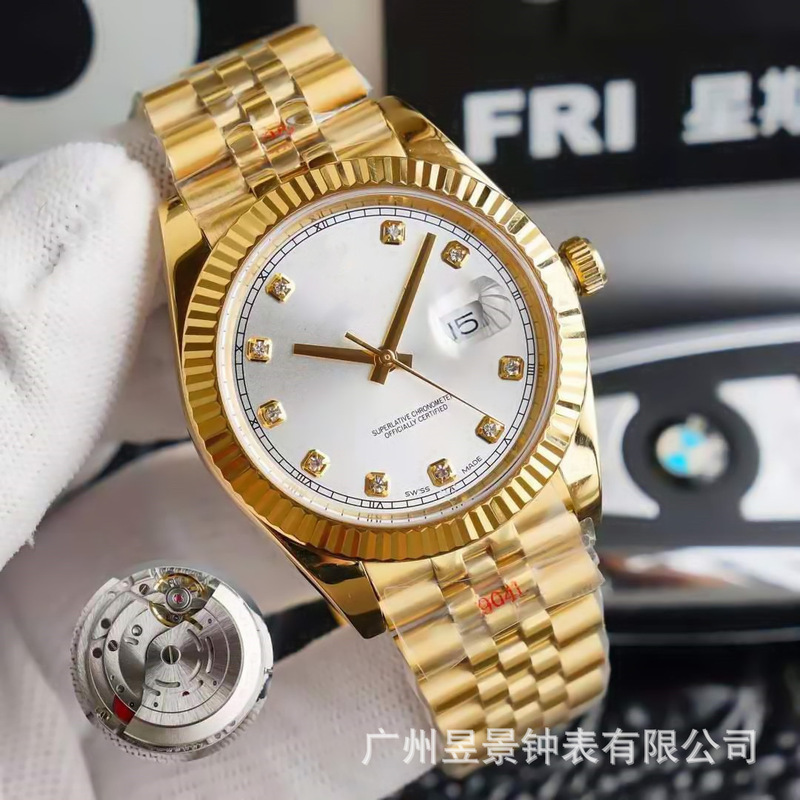 Laojia Diary Diamond Face Fully Automatic Mechanical Men's Steel Band Watch Micro-Business Dropshipping Cross-Border Foreign Trade Supply Luminous