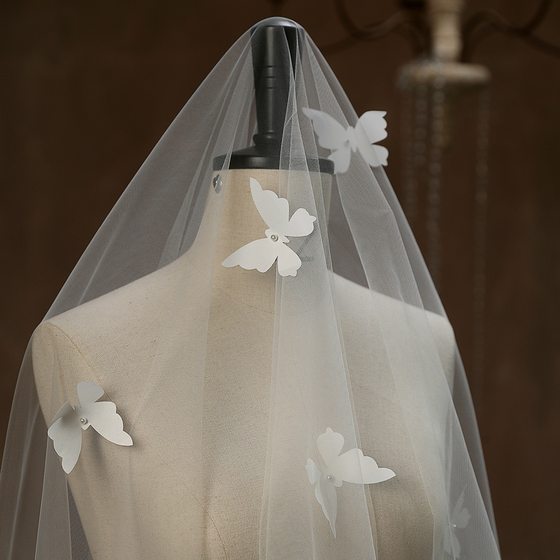 2023 new bridal wedding main wedding headdress Mori Super fairy single layer romantic bow super long tail veil